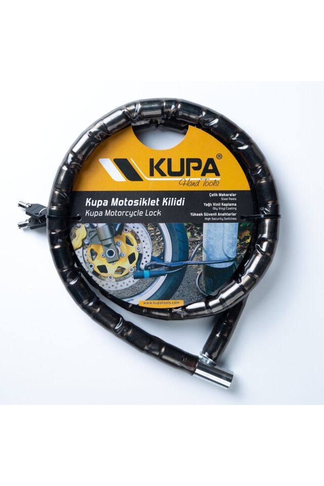 Vinil Kaplı Çelik Kablolu Esnek MOTOSİKLET KİLİDİ - 22 mm - 150 Cm.