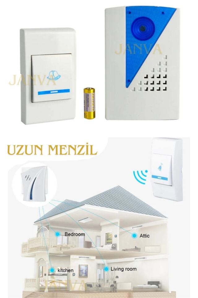 200 Metre Mesafeli Kablosuz Kapı Zili 36 Melodili