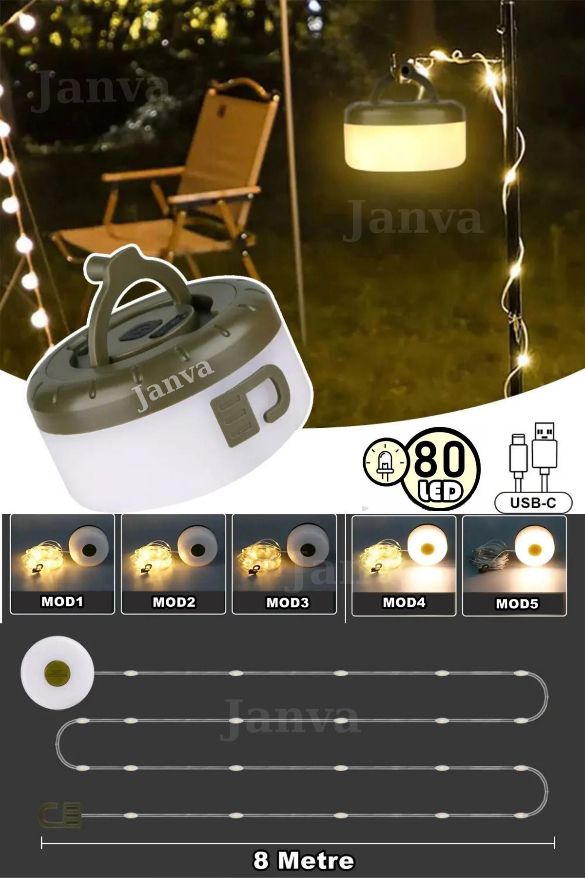 Usb Şarjlı Ampul Işıldak Lamba Fener Asılabilen 10 W