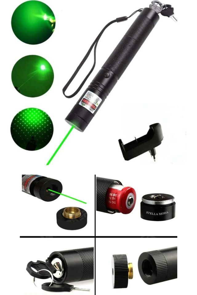 Şarjlı Turbo Yeşil Lazer Pointer Kibrit Yakabilen 15000 Mv Güç 150km Green Laser