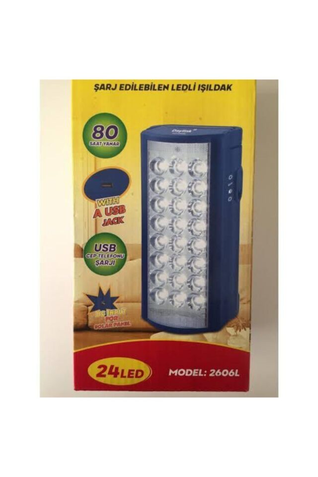 2606l Usb Şarj Çıkışlı Super 18 Led 80 Saat Akülü Şarjlı Işıldak