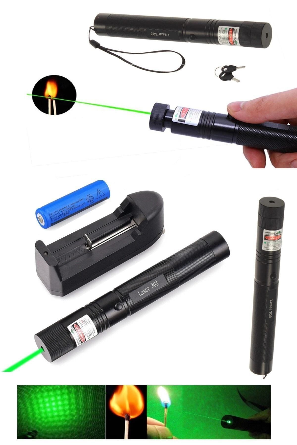 Çok Güçlü Şarjlı Turbo Yeşil Lazer Pointer Kibrit Yakabilen 15000 Mv Güç