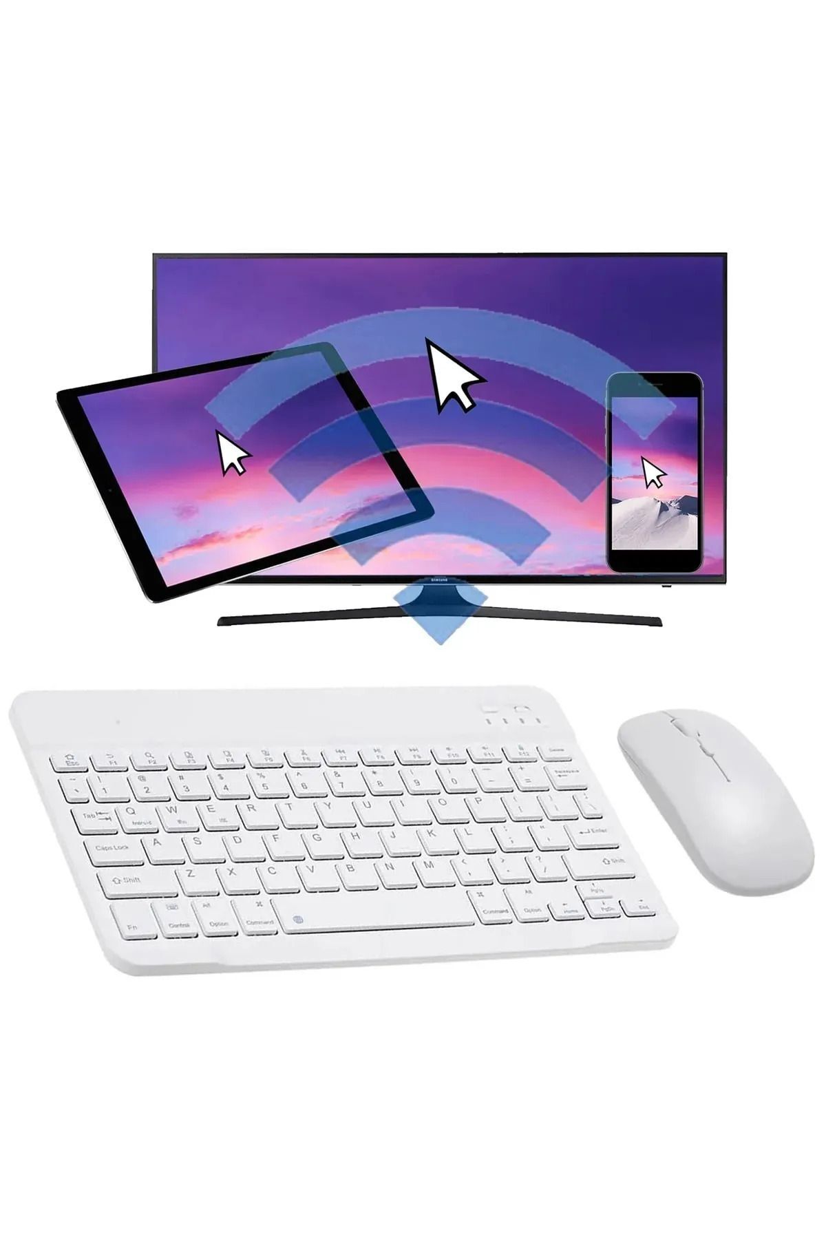 Tüm Cihazlara Uyumlu Akıllı Taşınabilir Şarj Edilebilir Kablosuz Bluetooth Klavye ve Mause Seti