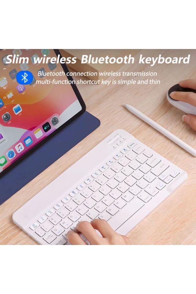 Tüm Cihazlara Uyumlu Akıllı Taşınabilir Şarj Edilebilir Kablosuz Bluetooth Klavye ve Mause Seti