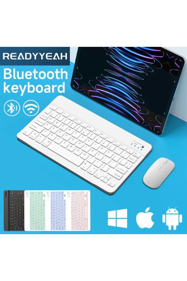 Tüm Cihazlara Uyumlu Akıllı Taşınabilir Şarj Edilebilir Kablosuz Bluetooth Klavye ve Mause Seti