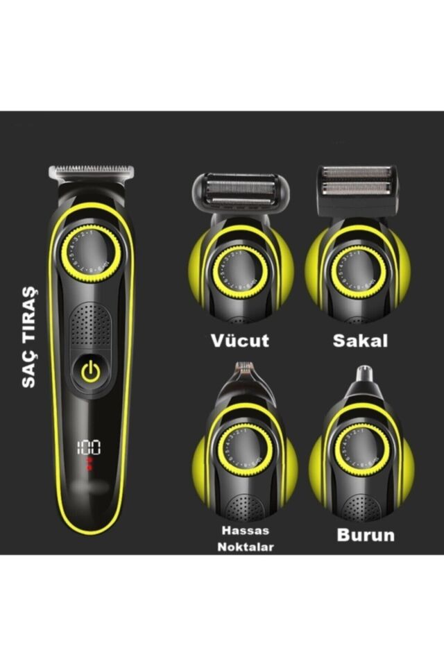 Turbo 5in1 Saç Sakal Vücut Traş Makinesi 5in1 Kablosuz Erkek Tıraş Makine Seti Ip-657