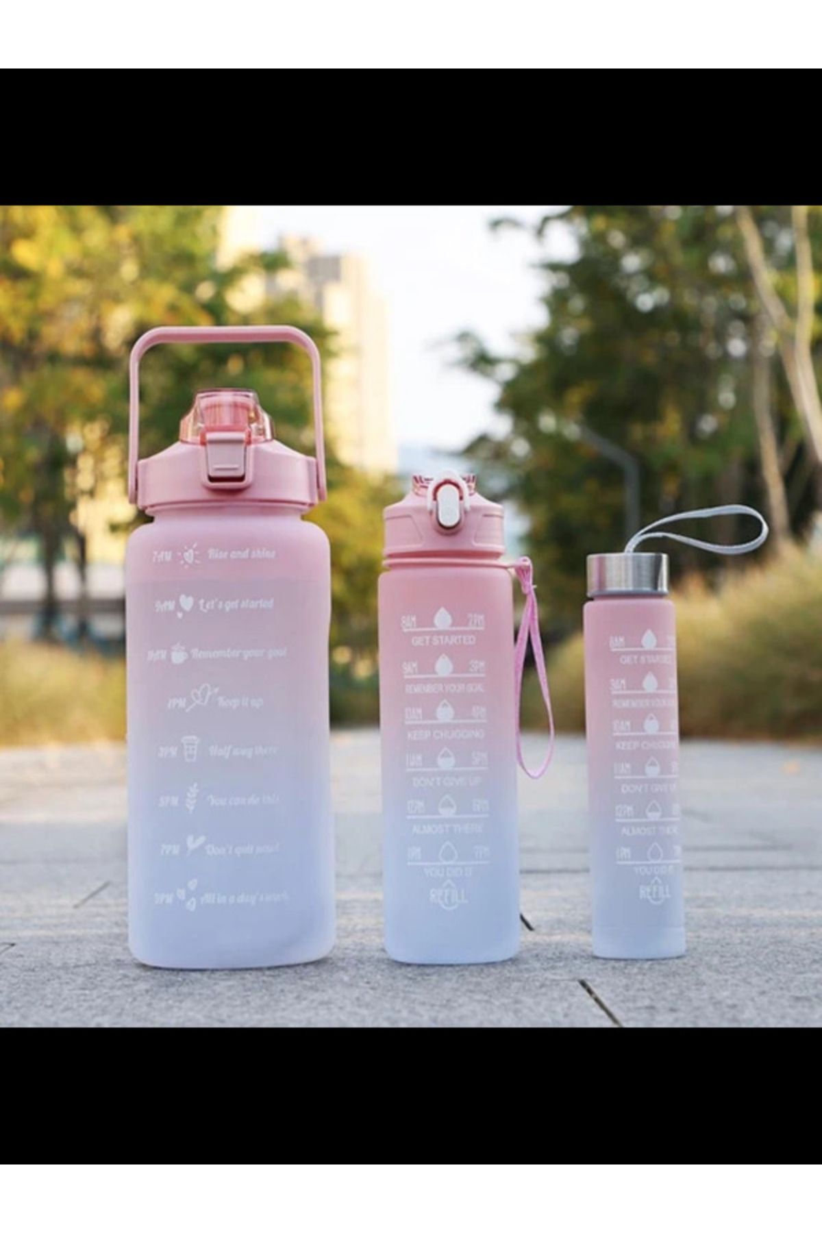 Motivasyonel 3lü Set Su Matarası Su Şişesi Suluk 2lt 900ml 600ml Tritan Spor Salonu Su Şişesi Suluk
