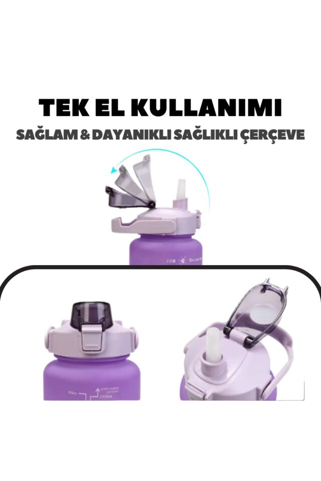 Motivasyonel 3lü Set Su Matarası Su Şişesi Suluk 2lt 900ml 600ml Tritan Spor Salonu Su Şişesi Suluk