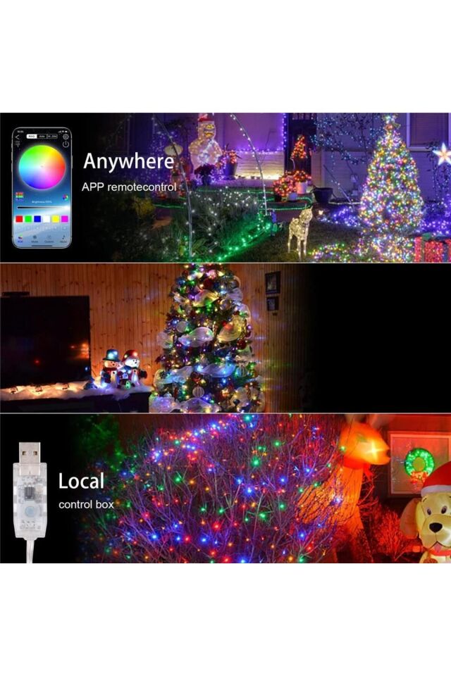 USB Fonksiyonlu Uygulamalı 10 Metre Rgb Yılbaşı Ledi Magic Led Kumandalı Led Çam Ağacı Ledi