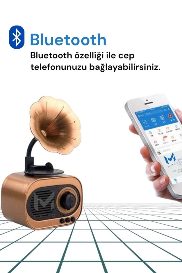 Manessa Mini Radyo Gramofon Bluetooth Hoparlör Fm Usb Sd Yüksek Ses Speaker B5 Classıc Retro Styl