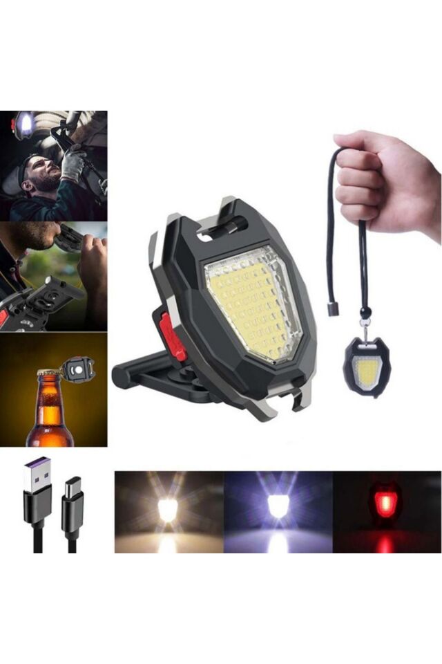 W5144 Şarjlı Çakmaklı Mini Kamp Feneri Çoklu Mod Ve Kırmızı Ikaz Lambası, Düdük, Açacak