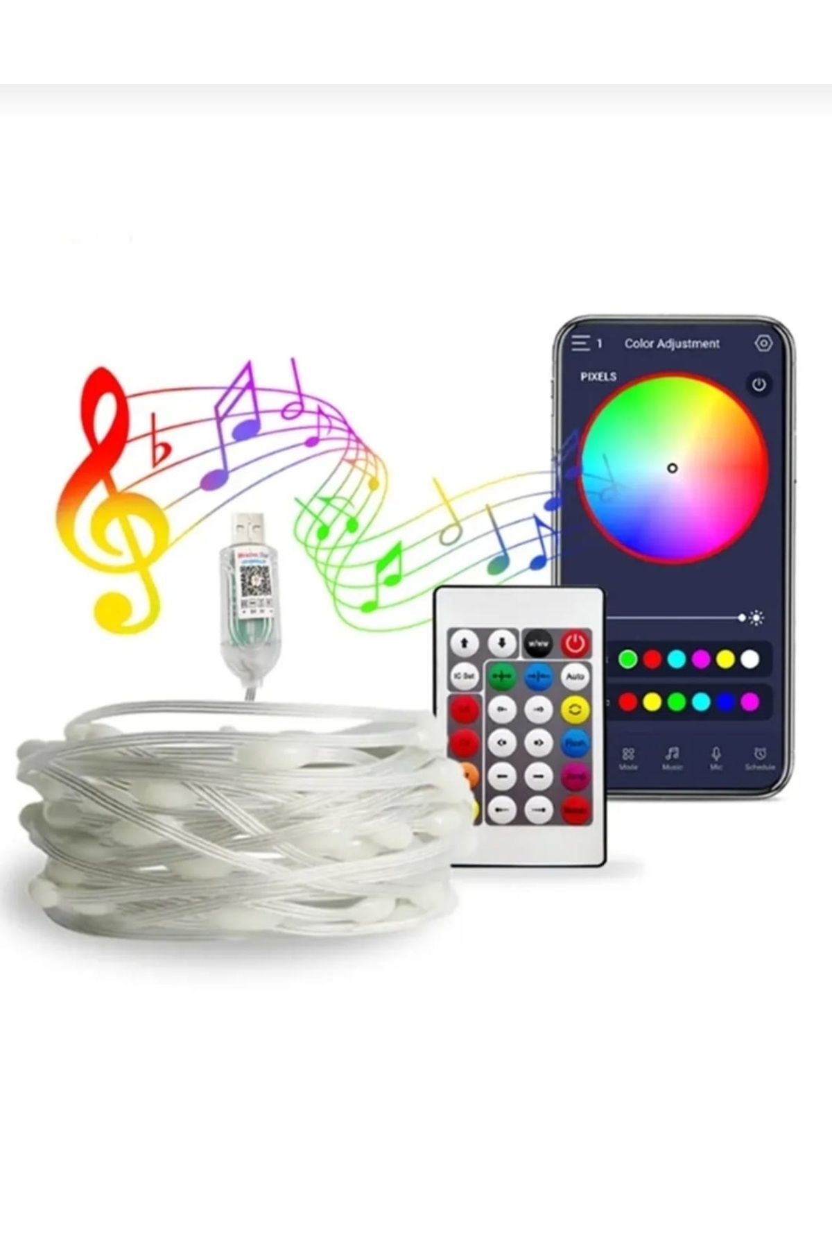 10 Metre Rgb Led Sese ve Müziğe Duyarlı Bluetooth Özellikli Tak Çalıştır Set
