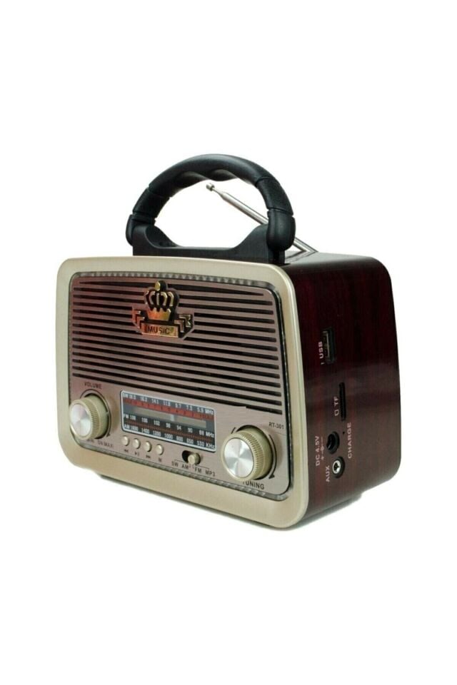 301 Ahşap/kahve Eskitme Nostalji Tasarımlı Bluetoothlu Nostalji Radyo Fm-sd Kart-aux
