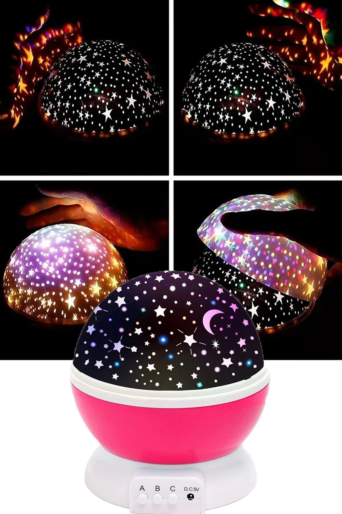 Projektörlü Yansıtmalı Çocuk Bebek Odası Gece Lambası Renkli Yıldızlı Gökyüzü Projeksiyon Pembe