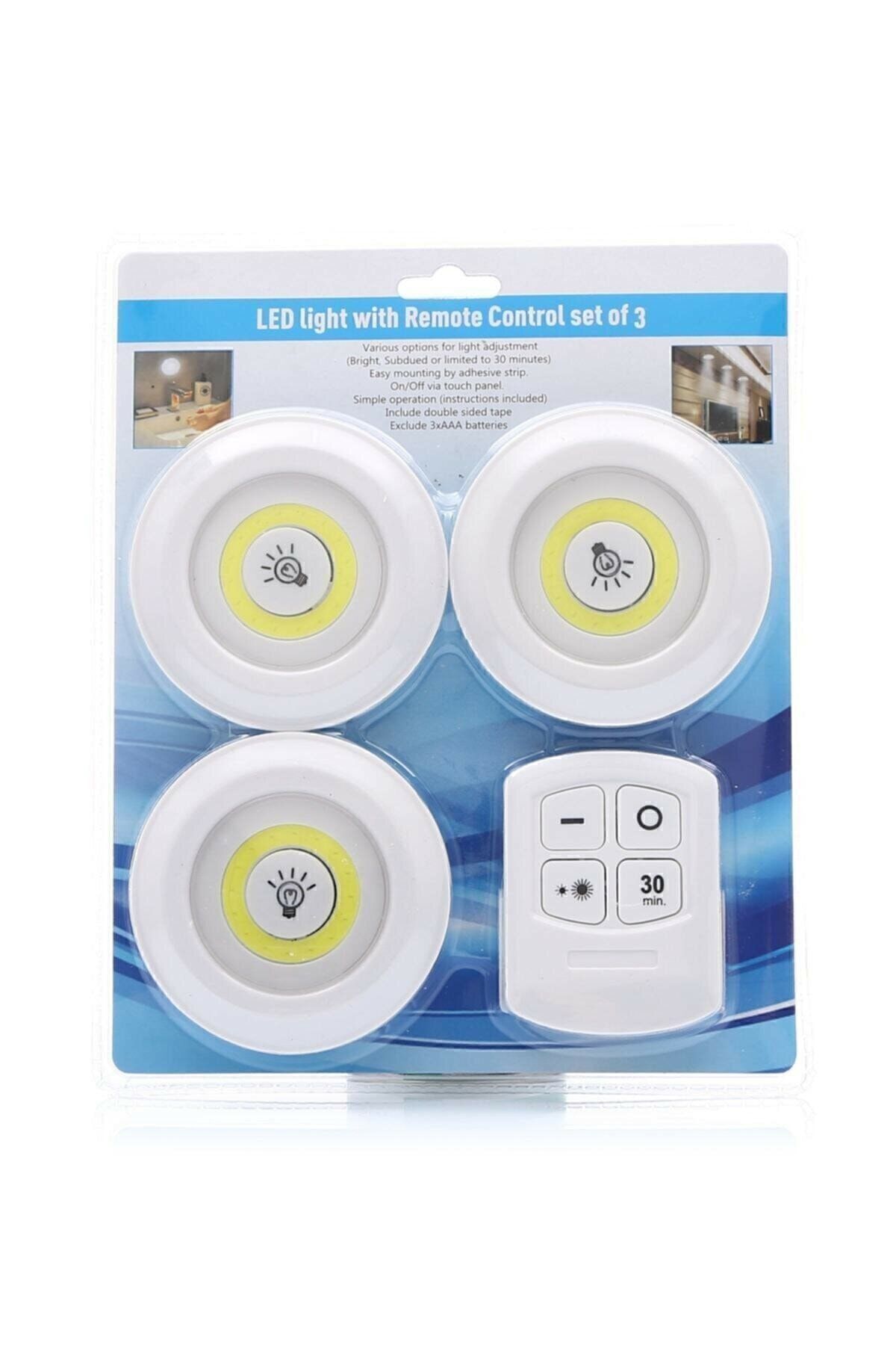 3 Lü Kumandalı Yapışkanlı Kablosuz Pilli Led Spot Lamba Işıldak 313040