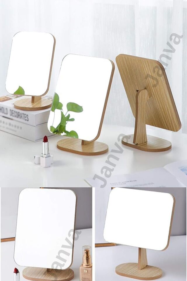 El Aynası Masa Aynası Makyaj Aynası Ayarlanabilir Kare Makeup Mirror 18cm Ahşap