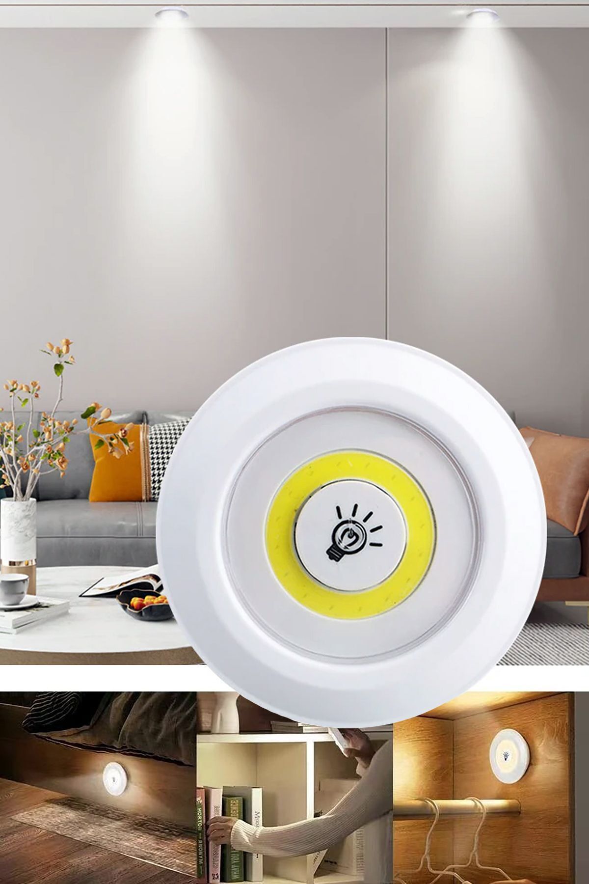 Uzaktan Kumandalı 3 Lü Spot Led Lamba Kablosuz Pilli Işıldak Mutfak Rafı Işığı Dolap Işığı