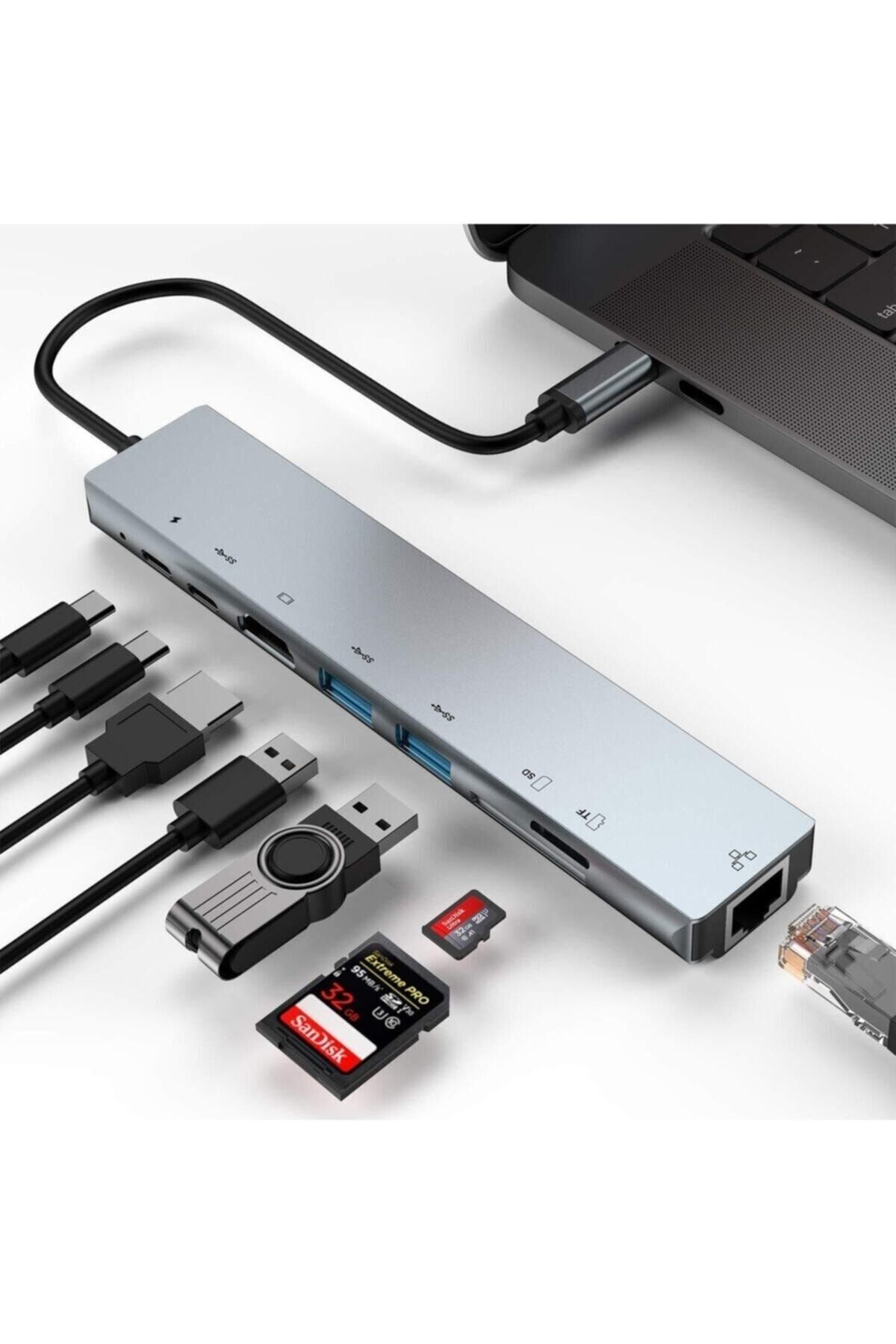 8 In 1 4k Type C Usb 3.0 Hub Hdmı Rj45 Sdtf Adaptörü 8in1