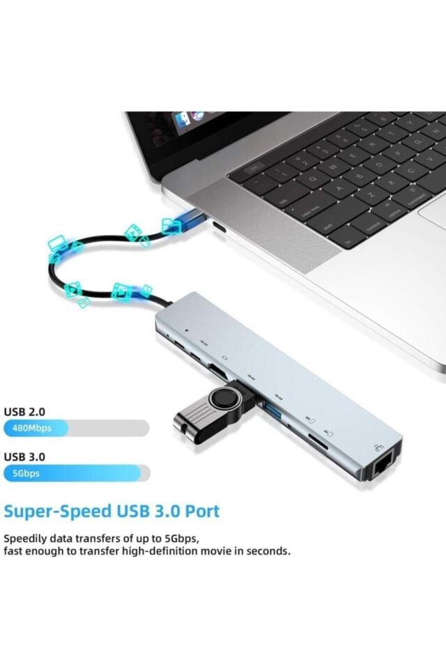 8 In 1 4k Type C Usb 3.0 Hub Hdmı Rj45 Sdtf Adaptörü 8in1